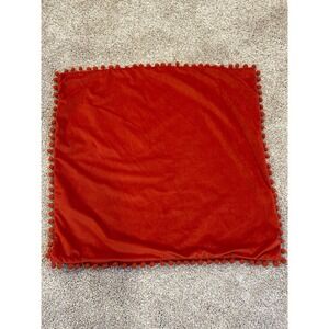 Pillow Covers 2 Burnt Orange Velour Feel Pom Pom Trim 24 x 24 Square Accent